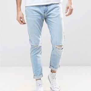ROLLA’S 32 Rollies Slim Rolled‎ Jeans Ripped Knees Bleach Wash